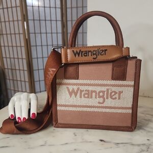 Wrangler Logo Tan and Cream Canvas Mini Tote